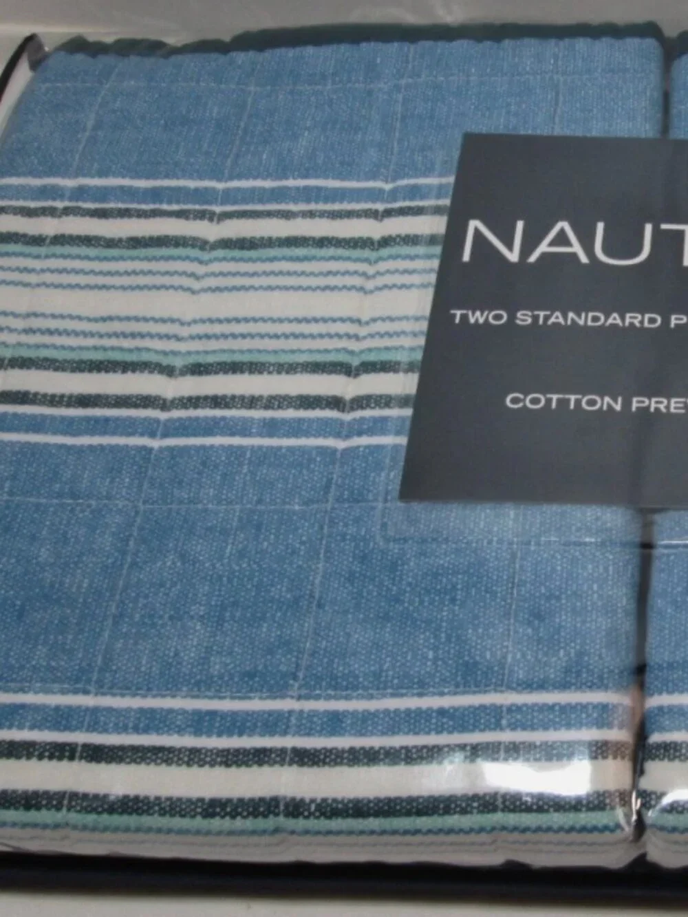 Nautica Guthrie Blue Chambray Stripe Standard Pillow Sham Coastal Cottage